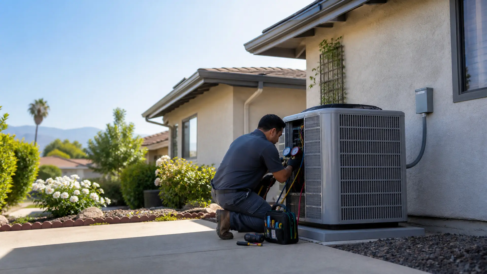 Carrier condenser service on a Glendale hillside home in Climate Zone 9