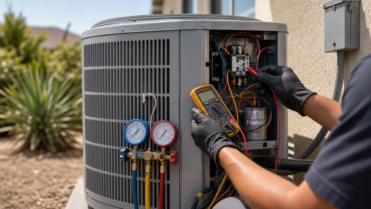 Technician testing a Carrier condenser capacitor in Glendale